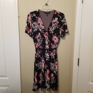 Floral Black and Pink Wrap Dress